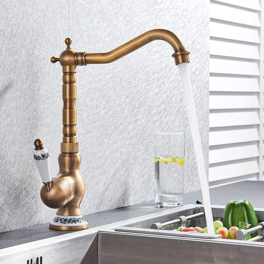 Black Deck Mount Bathroom Kitchen Brass Faucet Single Handle 360 Rotate Basin Sink Mixer Taps Black Hot and Cold Water Mixers Antique Brass / CHINA