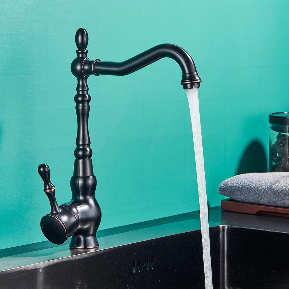 Black Deck Mount Bathroom Kitchen Brass Faucet Single Handle 360 Rotate Basin Sink Mixer Taps Black Hot and Cold Water Mixers Oil Rubbed Bronze / CHINA