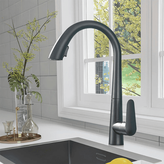 Black Kitchen Faucet Two Function Single Handle Pull Out Mixer Hot and Cold Water Taps Deck Mounted 360 Rotation Mixer Tap