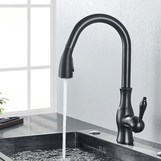 Black Pull Out Kitchen Faucet 360 Rotation Single Handle Hot&Cold Mixer For Kitchen Sink Tap Crane Shower Faucet