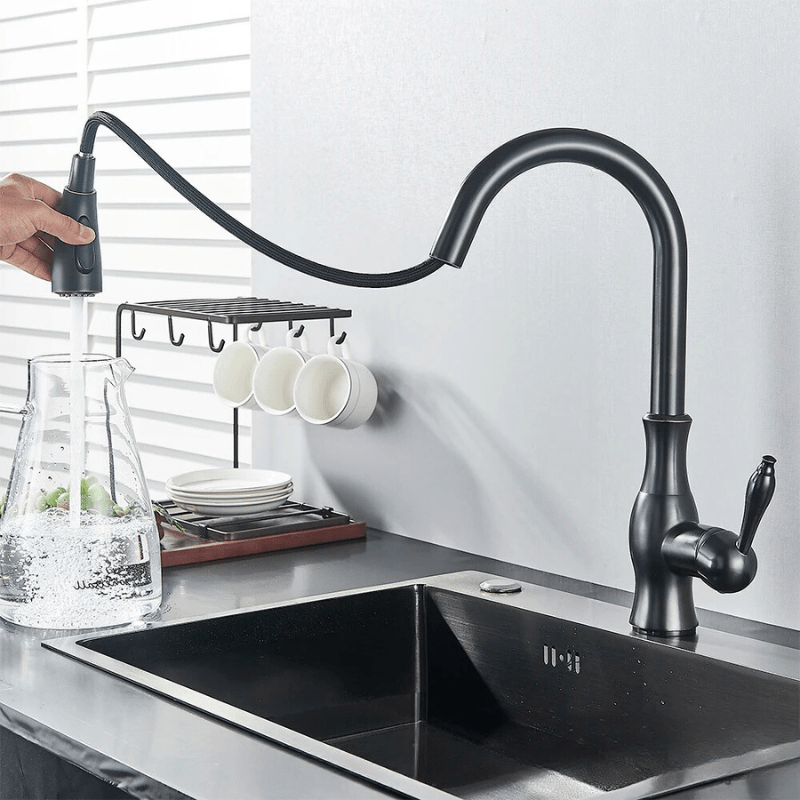 Black Pull Out Kitchen Faucet 360 Rotation Single Handle Hot&Cold Mixer For Kitchen Sink Tap Crane Shower Faucet