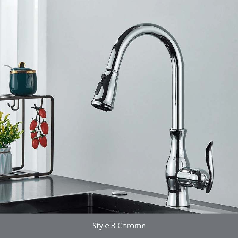 Black Pull Out Kitchen Faucet 360 Rotation Single Handle Hot&Cold Mixer For Kitchen Sink Tap Crane Shower Faucet Style 3 Chrome