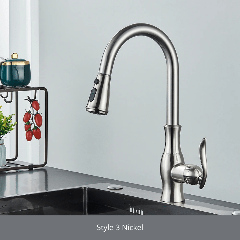 Black Pull Out Kitchen Faucet 360 Rotation Single Handle Hot&Cold Mixer For Kitchen Sink Tap Crane Shower Faucet Style 3 Nickel