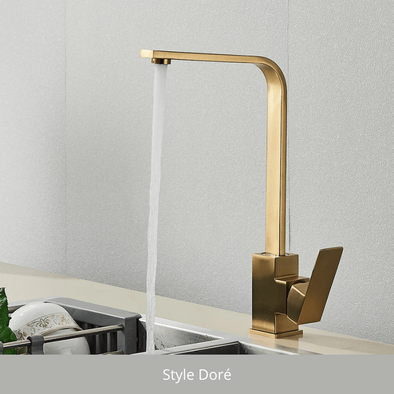 Black Square Kitchen Faucet Chorme/Gold Hot Cold Utility Kitchen Sink Tap 360 Degree Rotation Mixer Deck Mounted Water Taps Style Doré