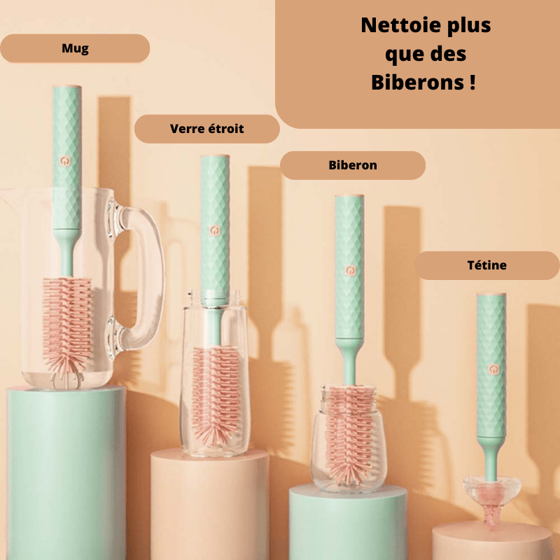 Brosse électrique et ses deux brosses en Silicone.