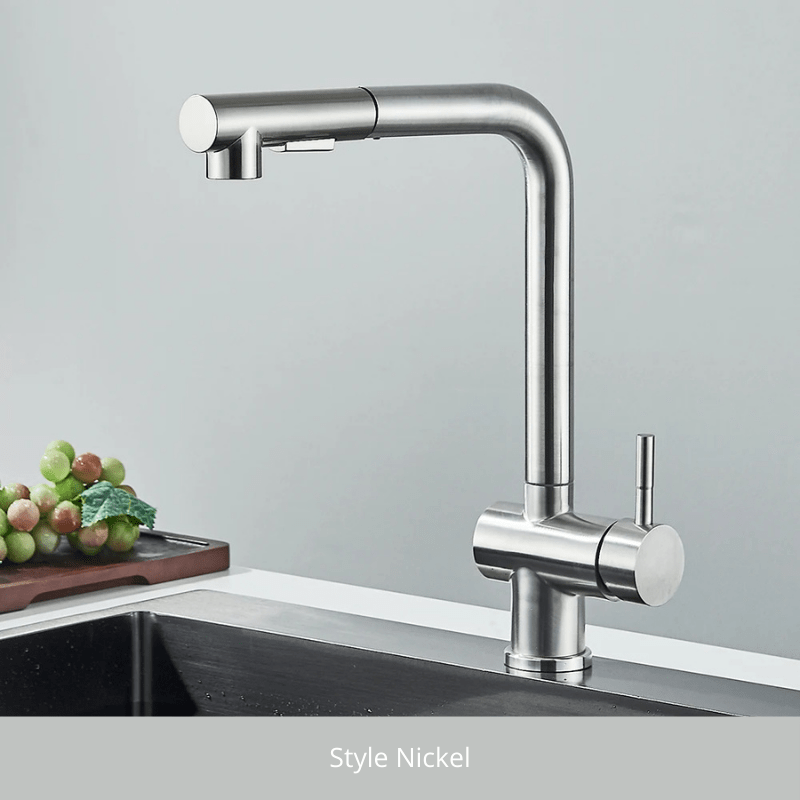 Brushed Nickel Pull Out Kitchen Sink Faucet High Pressure Two Model Stream Sprayer Nozzle Stainless Steel Tap Deck Install Brushed Nickel