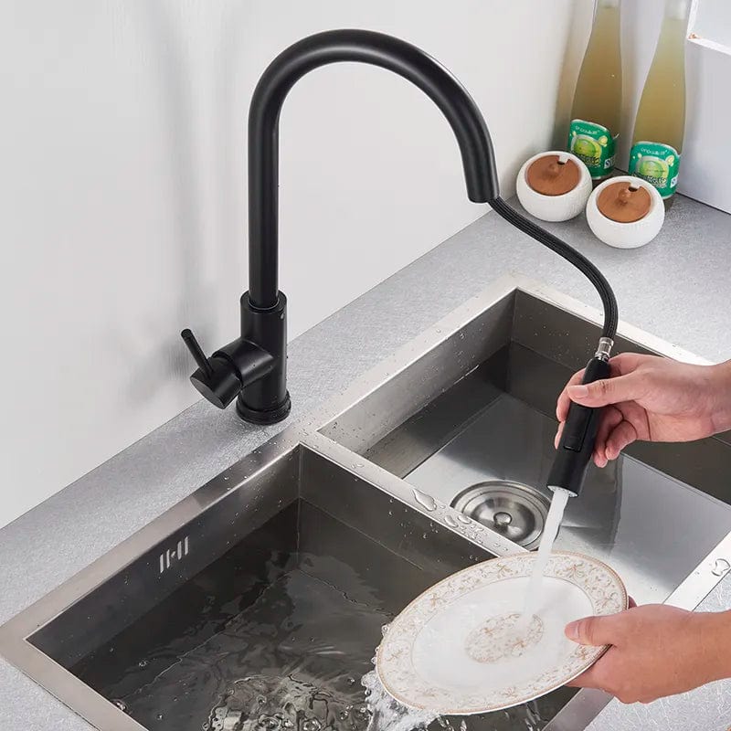 Free Shipping Black Kitchen Faucet Two Function Single Handle Pull Out Mixer Hot and Cold Water Taps Deck Mounted