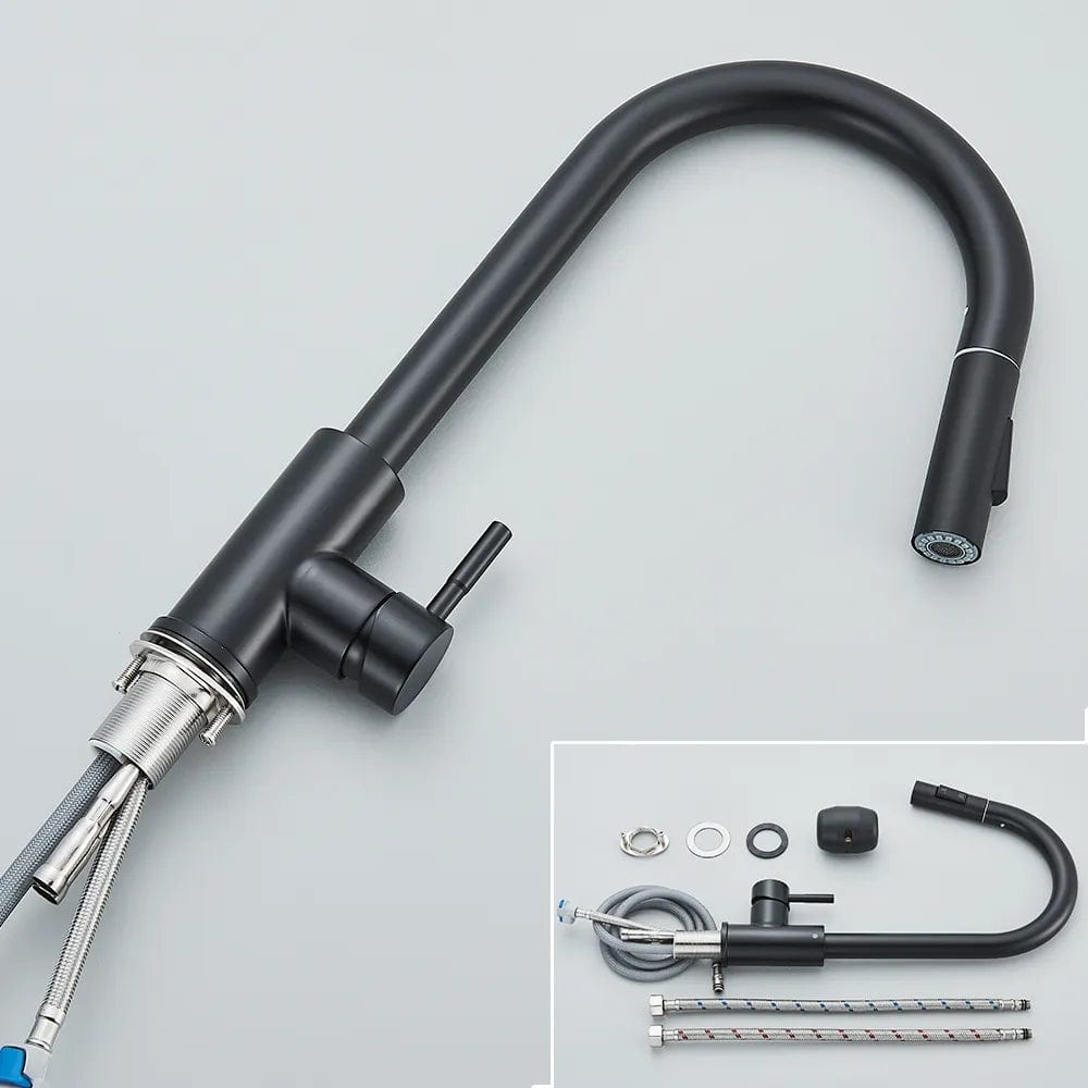 Free Shipping Black Kitchen Faucet Two Function Single Handle Pull Out Mixer Hot and Cold Water Taps Deck Mounted