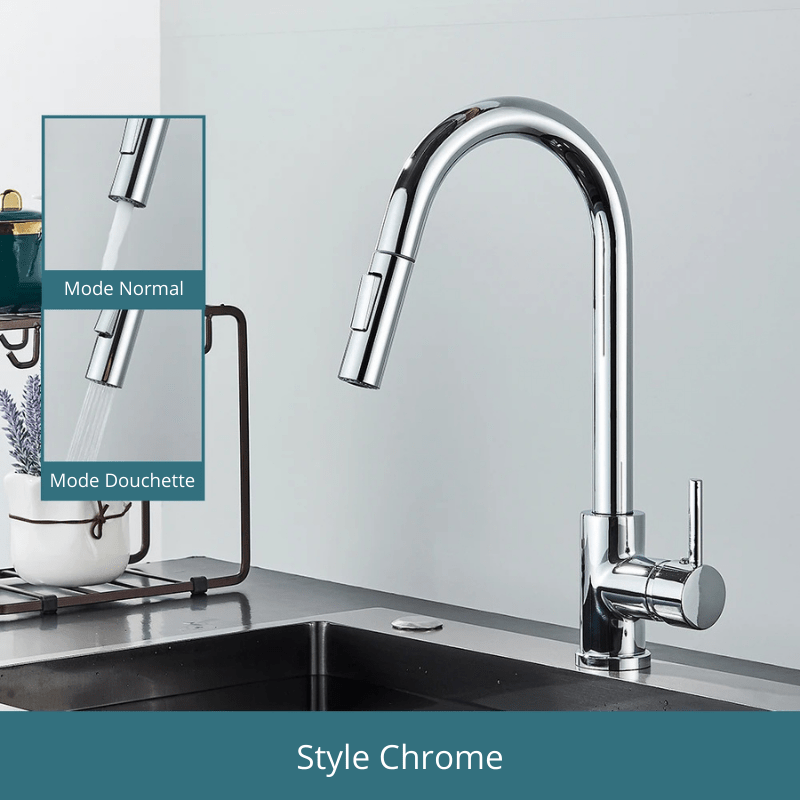 Free Shipping Black Kitchen Faucet Two Function Single Handle Pull Out Mixer Hot and Cold Water Taps Deck Mounted Style Chrome / Acier Inoxydable