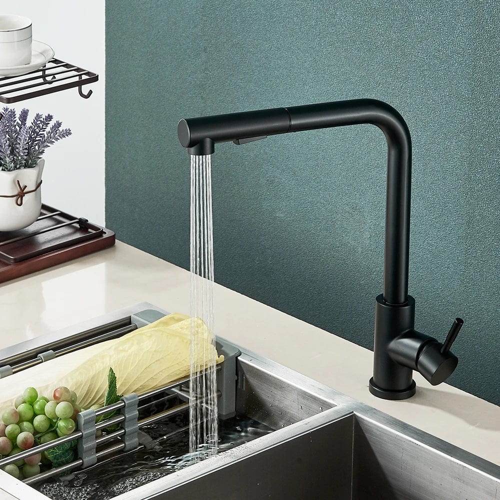 Free Shipping Black Pull Out Kitchen Sink Faucet Two Model Stream Sprayer Nozzle Stainless Steel Hot Cold Wate Mixer Tap Deck