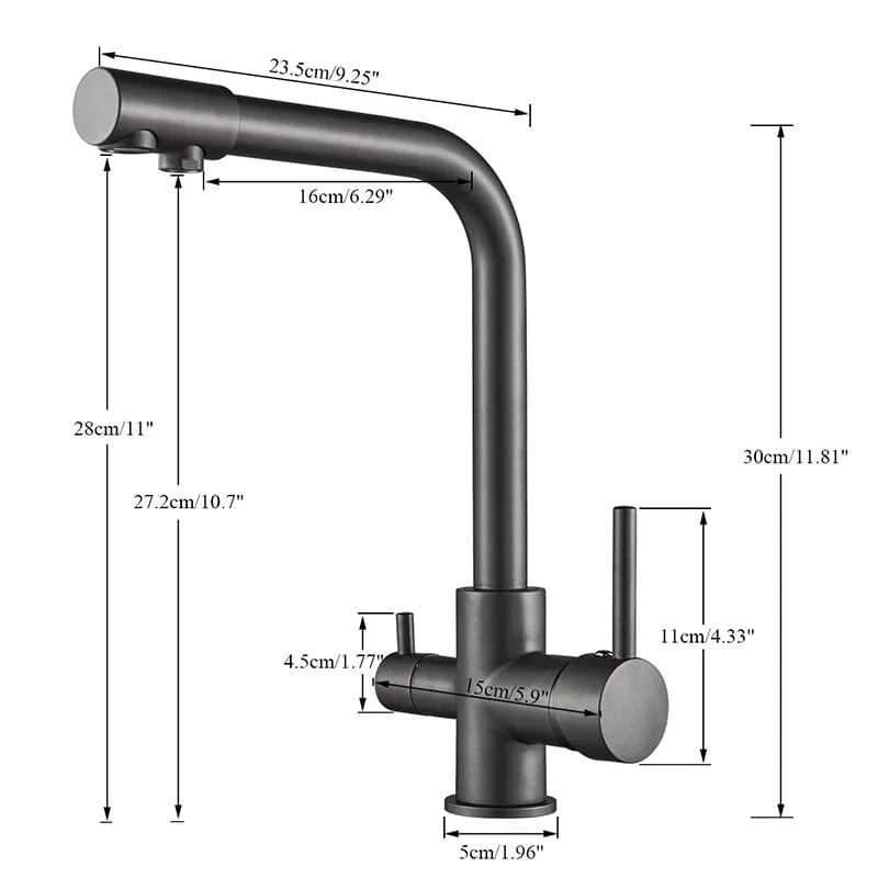 Matte Black Brass Pure Water Kitchen Faucet Dual Handle Hot and Cold Drinking Water 3-way Filter Kitchen Purified Mixer Taps