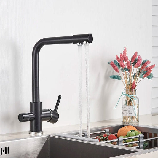 Matte Black Brass Pure Water Kitchen Faucet Dual Handle Hot and Cold Drinking Water 3-way Filter Kitchen Purified Mixer Taps