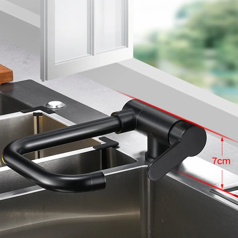 Matte Black Inner Window Folding Kitchen Faucet Deck Mounted Two Mode Hot Cold Mixer Water Faucet Crane 360 Rotation Fold Taps