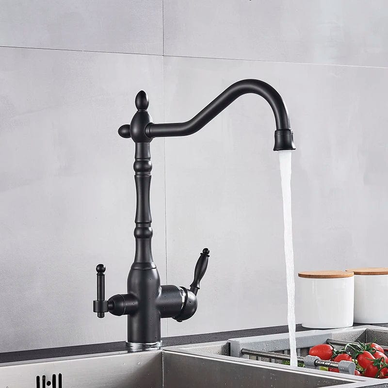 Matte Black Kitchen Sink Faucet Pure Water Filter Drink Mixer Tap Dual Handles Two Spout Bathroom Kitchen Tap Hot Cold Crane