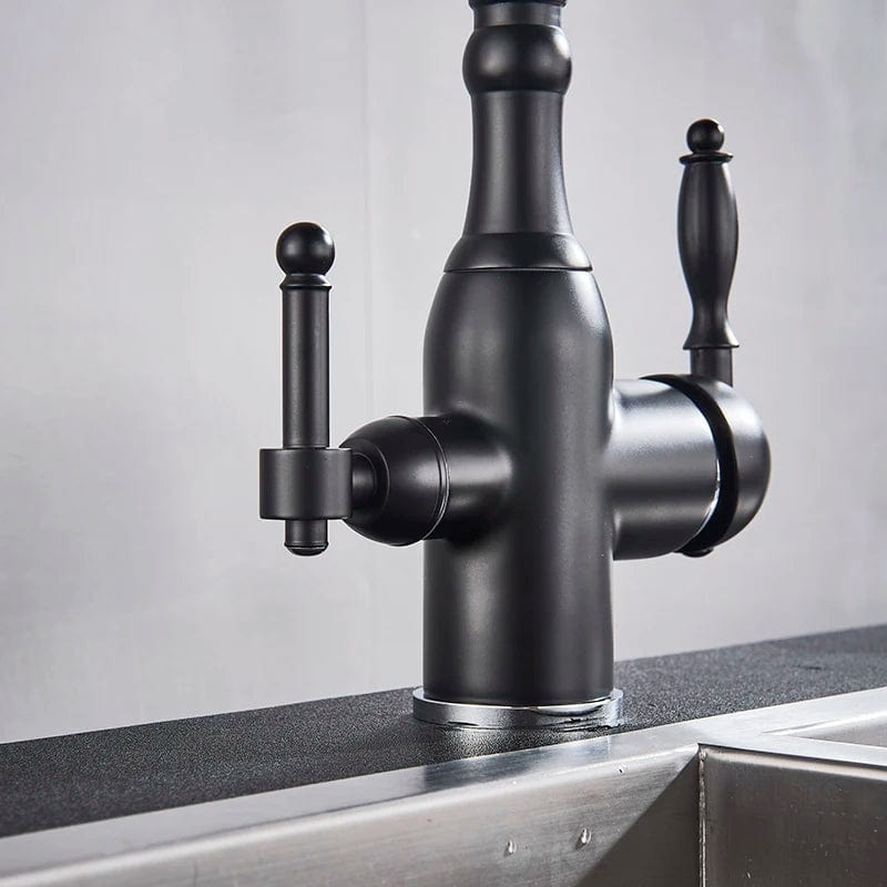 Matte Black Kitchen Sink Faucet Pure Water Filter Drink Mixer Tap Dual Handles Two Spout Bathroom Kitchen Tap Hot Cold Crane
