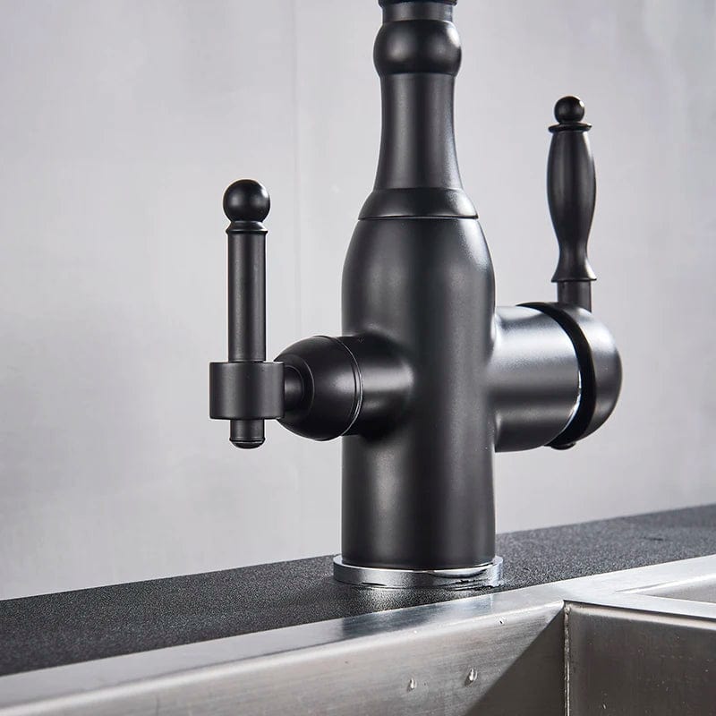 Matte Black  Kitchen Sink Faucet Pure Water Filter Drink Mixer Tap Dual Handles Two Spout Bathroom Kitchen Tap Hot Cold Crane