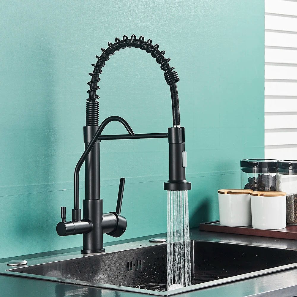 Matte Black Pure Water Filter Kitchen Faucet Dual Handle Hot and Cold Drinking Water Pull Out Kitchen Mixer Taps Purification
