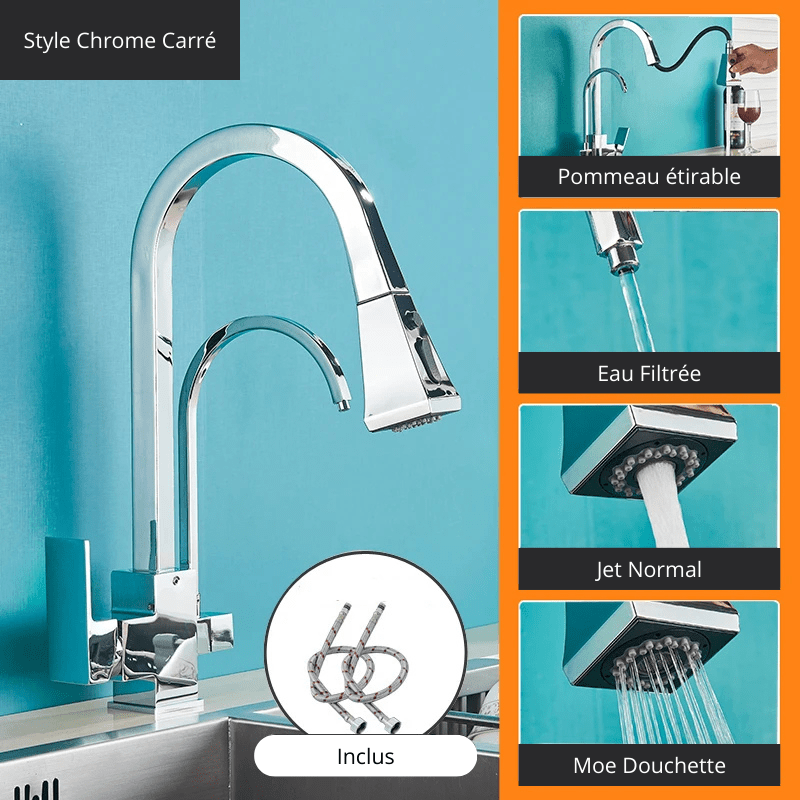 Matte Black Pure Water Kitchen Faucet Dual Handle Hot and Cold Drinking Water Pull Out Kitchen Mixer Taps