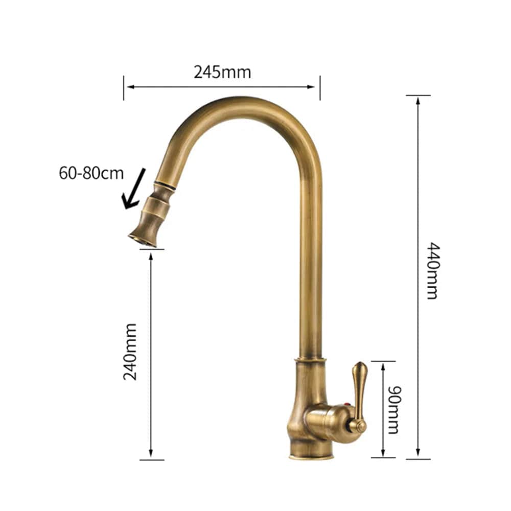 MYQualife Antique Brass Kitchen Sink Faucet Pull Down Swivel Spout Kitchen Deck Mounted Bathroom Hot and Cold Water Mixers