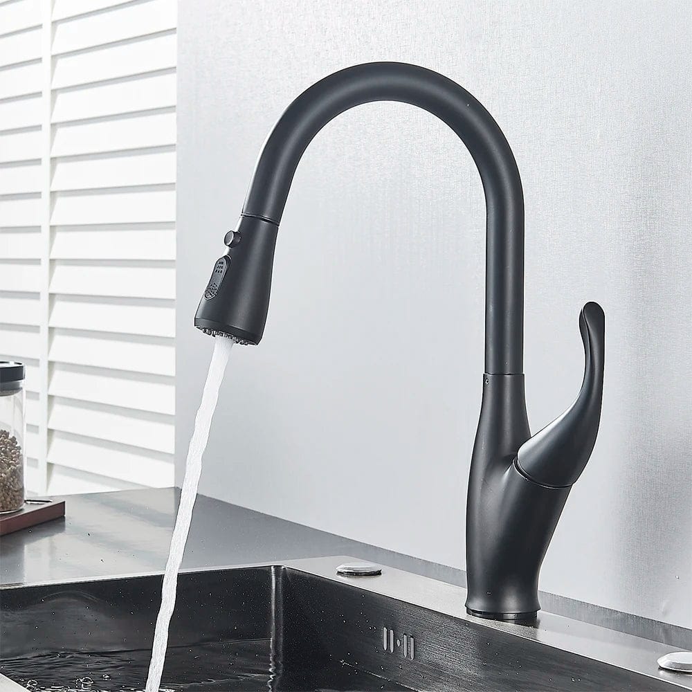 MYQualife Black Pull Out Kitchen Faucet 360 Rotation Single Handle Hot&Cold Mixer For Kitchen Sink Tap Crane Shower Faucet