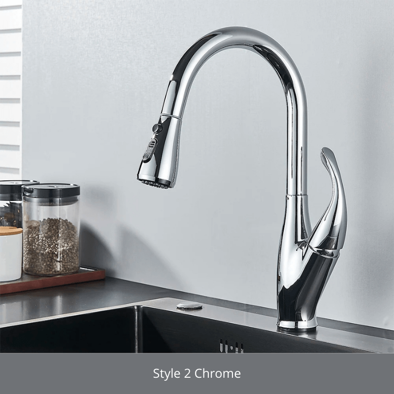 MYQualife Black Pull Out Kitchen Faucet 360 Rotation Single Handle Hot&Cold Mixer For Kitchen Sink Tap Crane Shower Faucet Style 2 Chrome