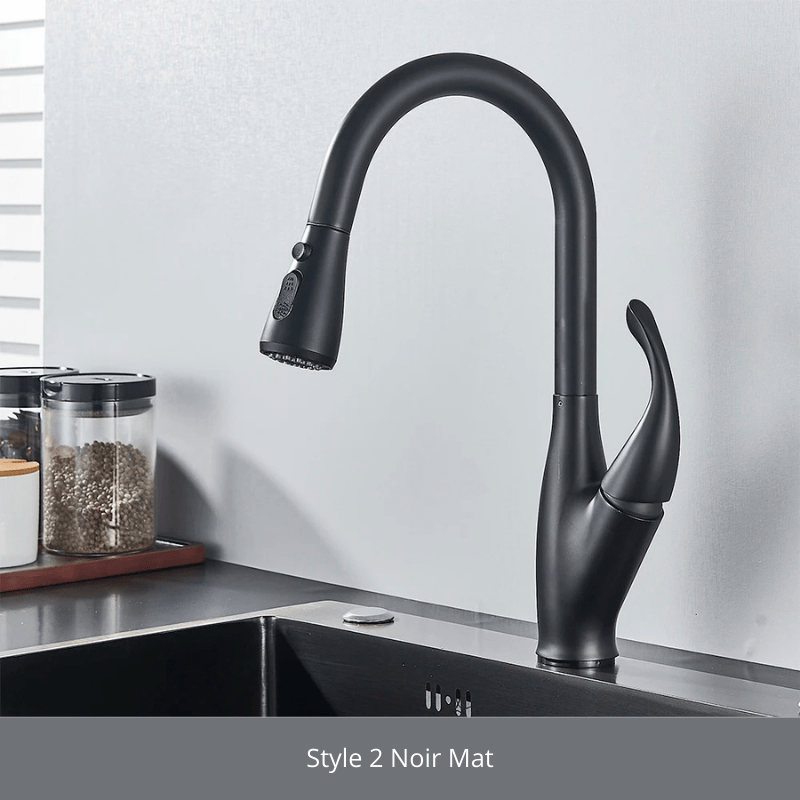 MYQualife Black Pull Out Kitchen Faucet 360 Rotation Single Handle Hot&Cold Mixer For Kitchen Sink Tap Crane Shower Faucet Style 2 Noir Mat