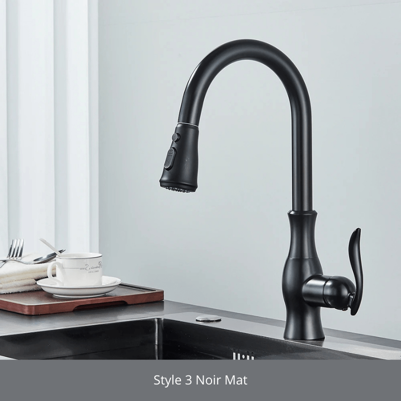 MYQualife Black Pull Out Kitchen Faucet 360 Rotation Single Handle Hot&Cold Mixer For Kitchen Sink Tap Crane Shower Faucet Style 3 Noir Mat