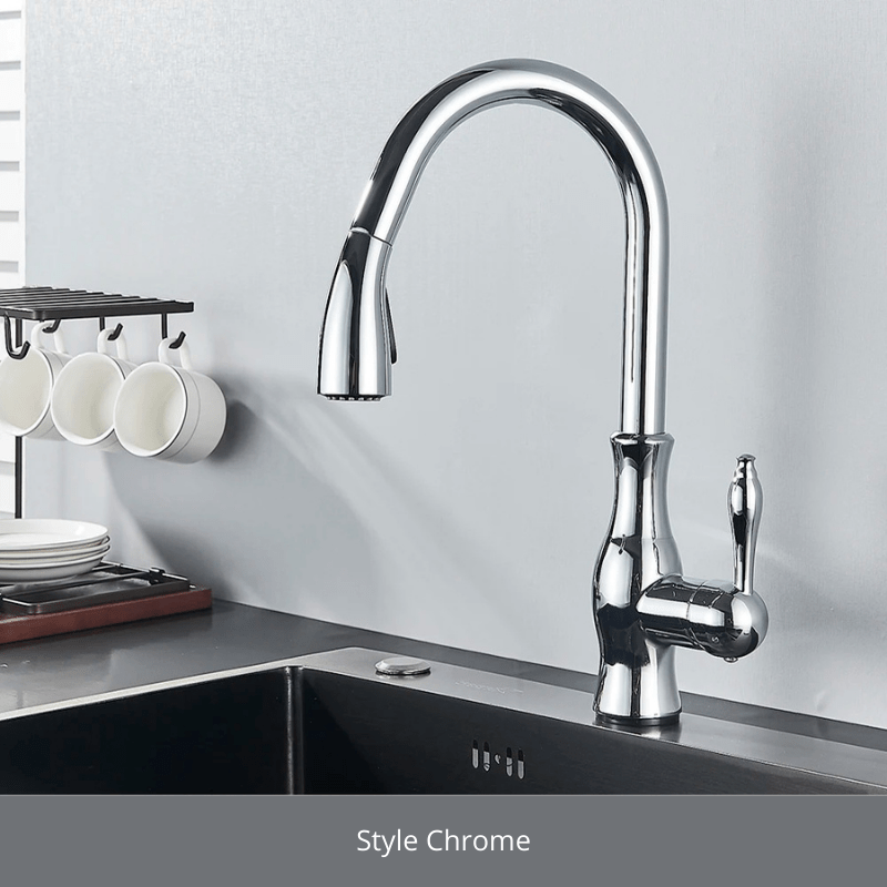 MYQualife Black Pull Out Kitchen Faucet 360 Rotation Single Handle Hot&Cold Mixer For Kitchen Sink Tap Crane Shower Faucet Style Chrome