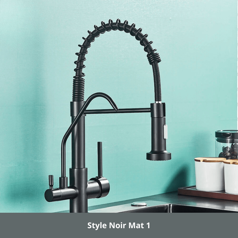 Robinet cuisine 3 voies style professionnel, deux jets ! Style Noir Mat 1 / Acier Inoxydable