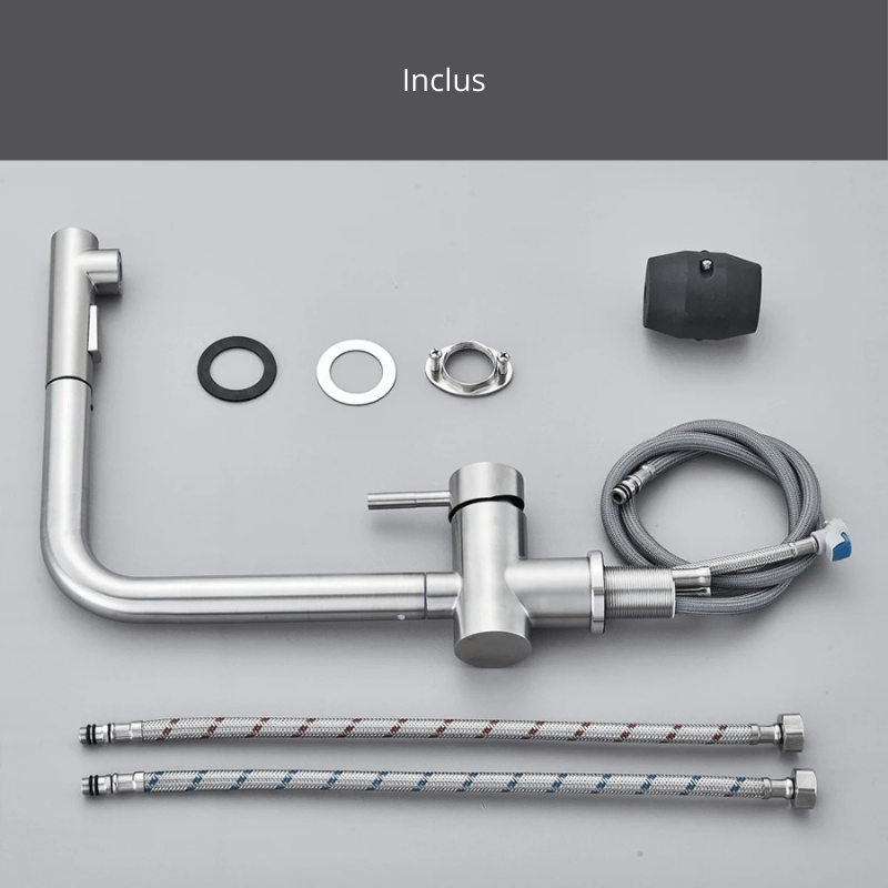 Robinet cuisine acier inox, bec extensible, 2jets !