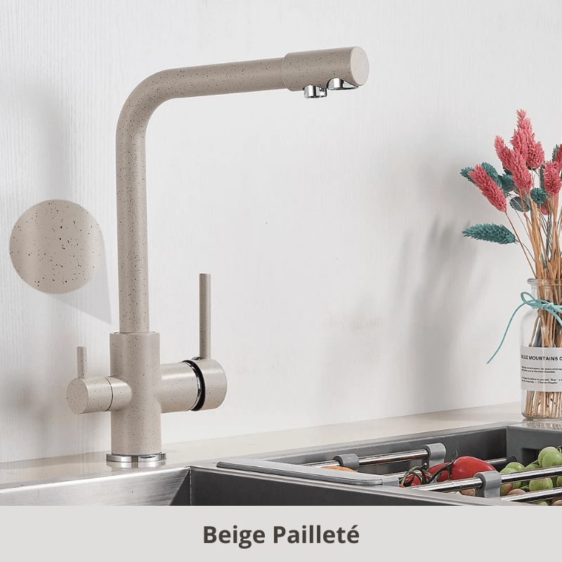 robinet cuisine double jets; 360°, Froid & Chaud ! Beige Pailleté / Laiton