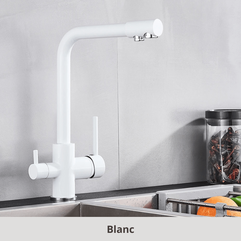 robinet cuisine double jets; 360°, Froid & Chaud ! Blanc / Laiton