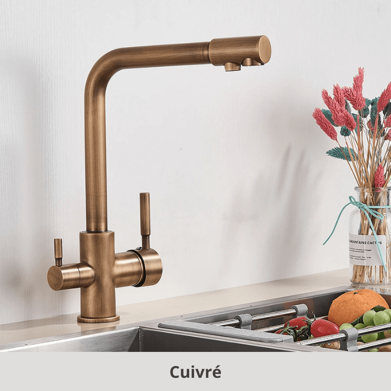 robinet cuisine double jets; 360°, Froid & Chaud ! Cuivré / Laiton