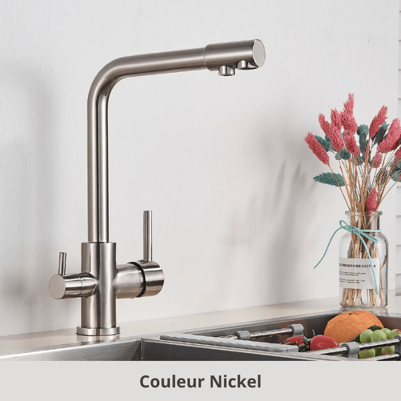 robinet cuisine double jets; 360°, Froid & Chaud ! Nickel / Laiton