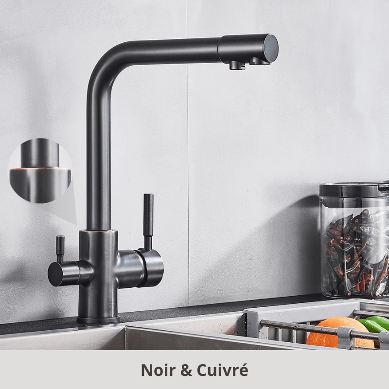 robinet cuisine double jets; 360°, Froid & Chaud ! Noir & Cuivré / Laiton
