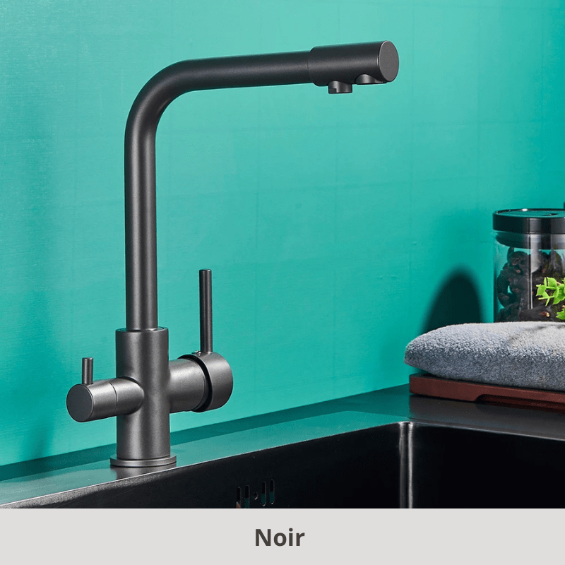 robinet cuisine double jets; 360°, Froid & Chaud ! Noir / Laiton