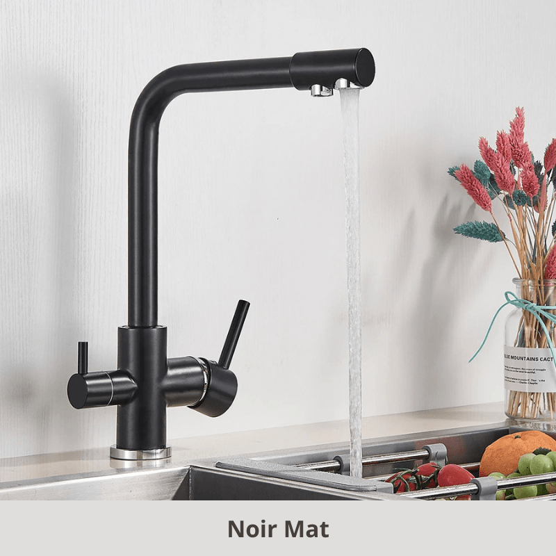 robinet cuisine double jets; 360°, Froid & Chaud ! Noir Mat / Laiton