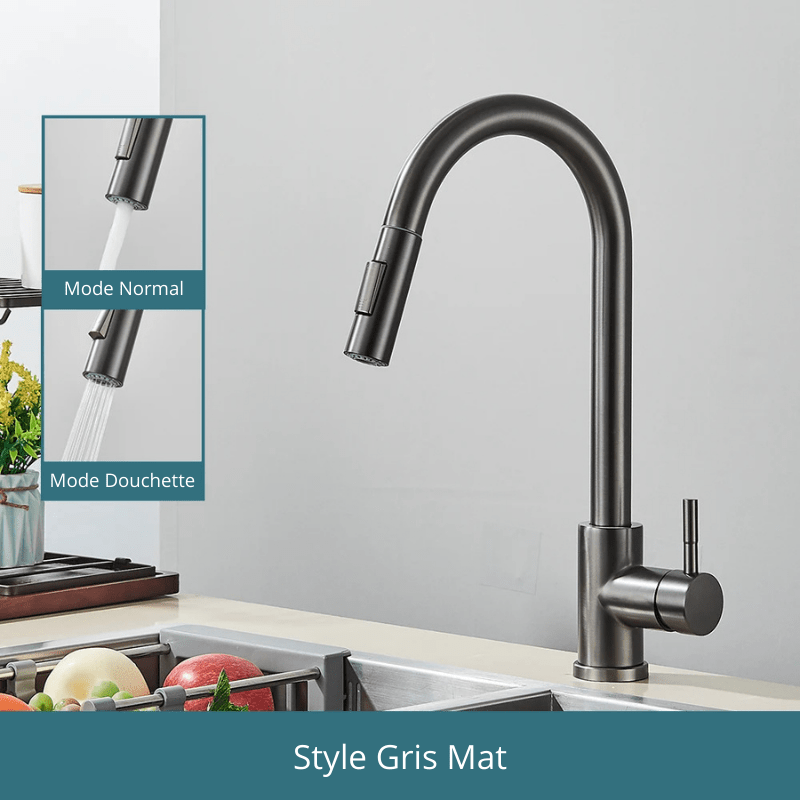 Free Shipping Black Kitchen Faucet Two Function Single Handle Pull Out Mixer Hot and Cold Water Taps Deck Mounted Style Gris Mat / Acier Inoxydable