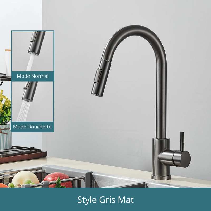 Free Shipping Black Kitchen Faucet Two Function Single Handle Pull Out Mixer  Hot and Cold Water Taps Deck Mounted Style Gris Mat / Acier Inoxydable