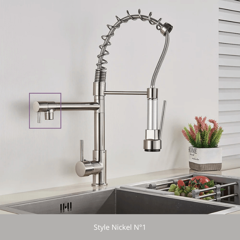 Robinet cuisine style professionnel, deux voies ! Style Nickel N°1