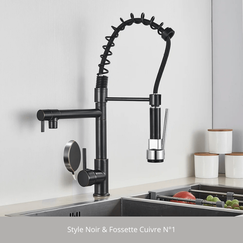 Robinet cuisine style professionnel, deux voies ! Style Noir & Fossette Cuivre N°1