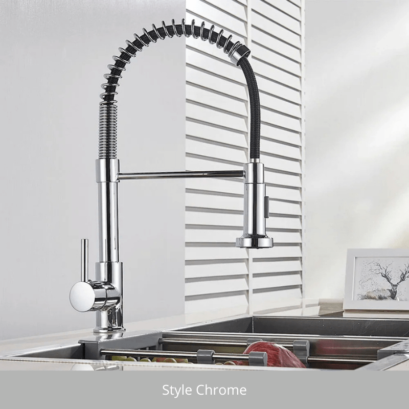 Silver Gray Kitchen Sink Faucet One Handle Spring Hot and Cold Water Tap Deck Mounted Bathroom Matte Black Kitchen Crane Style Chrome