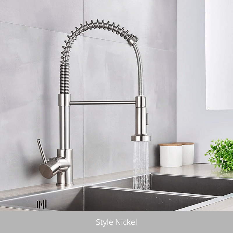 Silver Gray Kitchen Sink Faucet One Handle Spring Hot and Cold Water Tap Deck Mounted Bathroom Matte Black Kitchen Crane Style Nickel