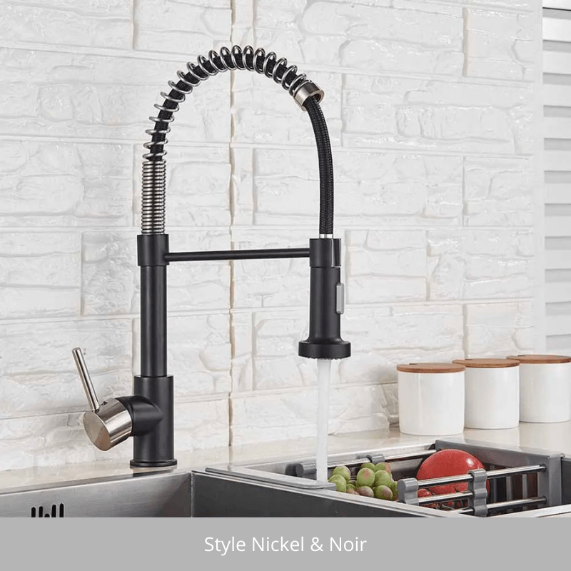 Silver Gray Kitchen Sink Faucet One Handle Spring Hot and Cold Water Tap Deck Mounted Bathroom Matte Black Kitchen Crane Style Nickel & Noir