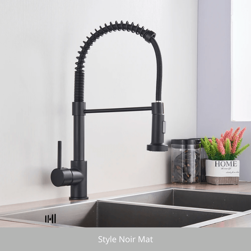 Silver Gray Kitchen Sink Faucet One Handle Spring Hot and Cold Water Tap Deck Mounted Bathroom Matte Black Kitchen Crane Style Noir Mat