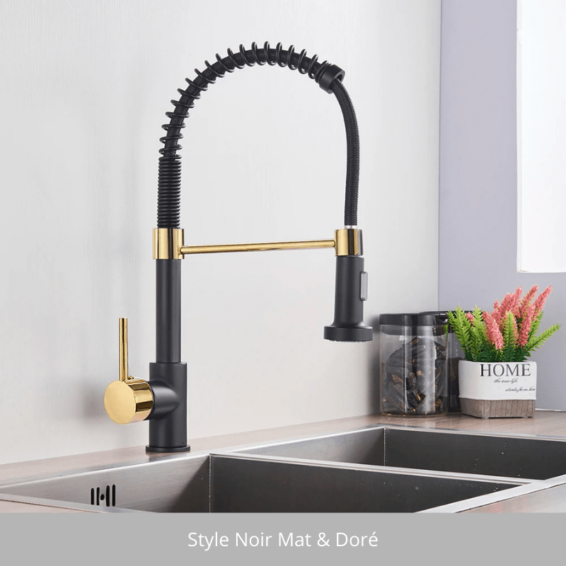 Silver Gray Kitchen Sink Faucet One Handle Spring Hot and Cold Water Tap Deck Mounted Bathroom Matte Black Kitchen Crane Style Noir Mat & Doré