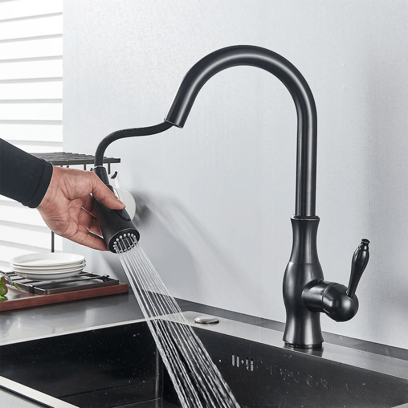 Black Pull Out Kitchen Faucet 360 Rotation Single Handle Hot&Cold Mixer For Kitchen Sink Tap Crane Shower Faucet