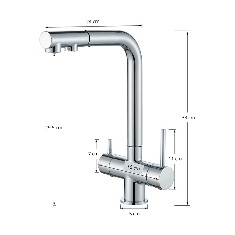 Chrome Brass Pull Out Filtered Kitchen Faucet Dual Handle Hot Cold Drinking Water 3-Way Filter Purification Mixer Taps