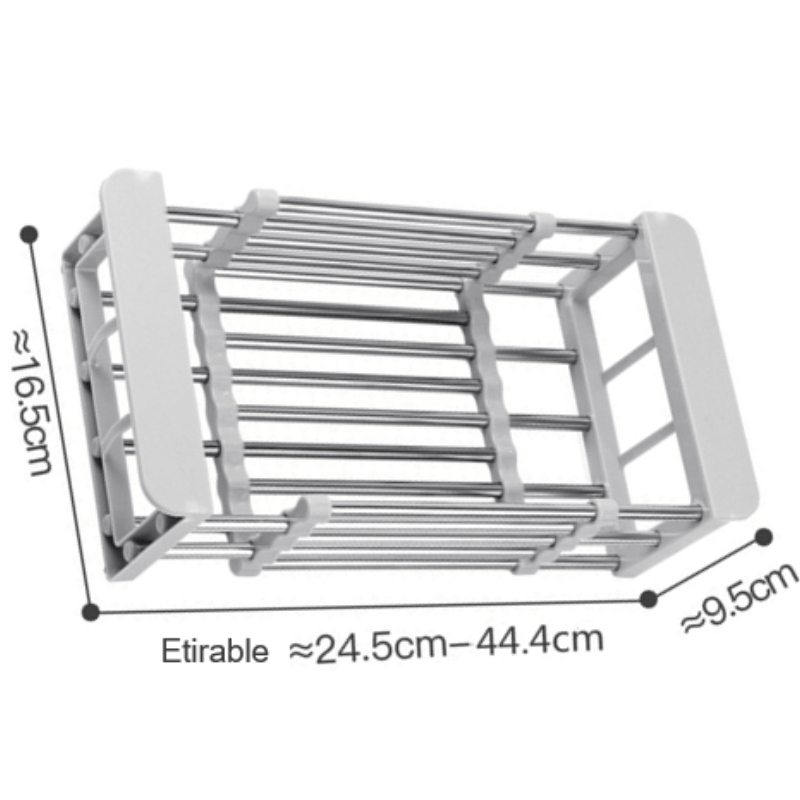 Égouttoir Vaisselle Pliable en Métal 24.5x16.5x9.5 24.5 à 44.4 déplié x 16.5 x 9.5 / Gris / Métal & Plastique