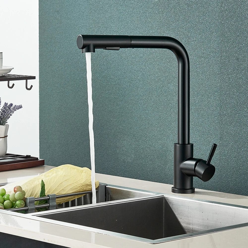 Free Shipping  Black Pull Out Kitchen Sink Faucet Two Model Stream Sprayer Nozzle Stainless Steel Hot Cold Wate Mixer Tap Deck